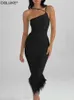 Casual Dresses One Shoulder Evening For Women 2023 Summer Elegant Birthday Party With Feather Backless Bodycon Midi Black 230325