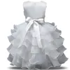 Vestidos da menina laço branco flor meninas casamento cerimônias formais vestido de baile crianças roupas menina aniversário batismo vestido