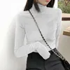 T-shirt femminile Turtleneck Velvet Tops Women Maniche lunga magliette a T-shirt a velluto primaverili