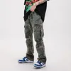 Pantalons pour hommes Streetwear Cargo Hip Hop en détresse Camouflage Splash évasé femmes poches cordon Baggy pantalon 230324