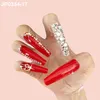 24 stks Afneembare Roze Lange Doodskist Druk op Nagel Volledige Dekking Kunstnagels Wearable Strass Gradiant Ballerina Ontwerp Nep nagels