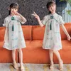 Meisjesjurken Meisje Bloemenborduurwerk Meisjes Zomer Kinderen Chinese stijl voor kinderen Tienerkleding