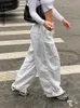 Spodnie damskie Capris Sweetown swobodne workowate szerokie spodnie dresowe białe luźne sznurka