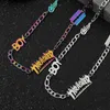 Pendentif Colliers À La Mode Hip Hop En Acier Inoxydable Collier Hommes Femmes Coloré Lame Flamme Lettre Trempe Bijoux