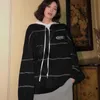 女性SフーディーズスウェットシャツHouzhou Harajuku Black Sweatshirt Women Korean Fashion Streetwear Striped Phoodie Vintage Hip Hip Hop Pullover Aesthetic特大230325