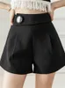 Shorts pour femmes Seoulish Summer Button Shorts de costume pour femmes Taille haute Shorts à jambes larges Solide Casual Lâche Élégant Femme Pantalon 230325