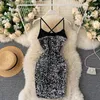 Casual Dresses 2023 Fashion Autumn Silver Sequined Bodycon Sexy Dress Women Spaghetti Strap Sleeveless Backless Christmas Party Vestidos