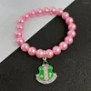 Strand Greek Elastic White Pink Green Pearl Charm Bracelet Lady Sorority Jewelry Gift