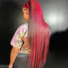 Parrucca colorata con evidenziazione rosa a 180 densità Parrucca frontale in pizzo trasparente per capelli umani Parrucca sintetica lunga diritta brasiliana per le donne