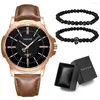 Principais relógios de pulso Original masculino de luxo de luxo Relógio de couro com 2 pulseiras elásticas para masculino para pai prático da caixa de aniversário Presentes de aniversário