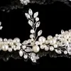 Headpieces mode handgjorda silverfärgade pärlor pannband blad huvudstycke brud kristall tiara bröllop hår tillbehör kvinnor smycken