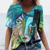 T-shirt femme T-shirt femme Art abstrait visage imprimé filles vêtements 3D surdimensionné classique à manches courtes hauts femme mode décontracté Streetwear 230325