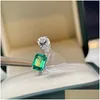 ジュエリーInsシンプルなファッションリング925 Sterling Sier Water Drop Emerald CZ Diamond Gemstones Party Eternity Women Open Adjusab DHHHB