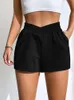 Dameshorts Casual solide asymmetrische elastische taille -track met pocket zomer sportkleding losse motorrijder streetwear Y2K 230325