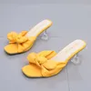 Sandały Buty kobiety wysokie obcasy kapcie grube łuk muły eleganckie węzeł motyla wycięty slajdy ytmtloy Summer Zapatillas Mjer Casa 230322