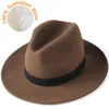 Stingy Brim Hats Furtalk 100% Australian Wool Fedora For Women Men Vintage Wide Fedoras kände Jazz Par Cap Black Grey Brown 230325