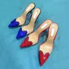 Parıltı kristal kalp şeklindeki sivri ayak parmakları elbise ayakkabıları berrak pvc katırlar akşam ayakkabıları rhinestone stiletto topuklular 105mm lüks ayakkabı bayanlar topuklu sandal 35-43