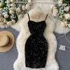 Casual Dresses 2023 Fashion Autumn Silver Sequined Bodycon Sexy Dress Women Spaghetti Strap Sleeveless Backless Christmas Party Vestidos