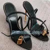 luxury designer Dress Shoes woman man shiny leather slipper velvet rivet padlock pointy naked high heel AnkleStrap sandal 10.5CM Summer Fashion Sandal