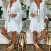 Women's Swimwear Loose Cover Ups White Beach Dress Cotton Kimono ups for Swimsuit Up Woman 220325