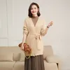 Women's Knits Tees 2023 Spring and Summer Fashion 100 Pure Cashmere Medium Length Cardigan Vneck Loose Sweater Knitted Coat 230324