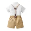 Kleidung Sets Sommer Kleinkind Jungen Gentleman Kurzarm Bowtie Hemd Tops Hosenträger Shorts Kinder Jungen Kleidung Outfits