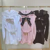 Bluzy damskie bluzy japońska lolita różowy płaszcz bluzy 2023 Spring Hooded Lace Patchwork OffShshoider Haft Gower Midd -Długość Sukienka z kapturem 230325