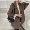 Women's Suits Blazers HOUZHOU Vintage Brown Blazer Women Elegant Official Ladies Autumn Fashion Long Sleeve Oversized Chic Casual Jacket All match 230325