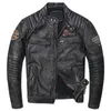 Men's Leather Faux Vintage Grey Motorcycle Genuine Jacket Biker Natural Cowhide Jackets Man Slim Cool Clothing Coat 230325