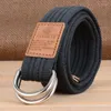 Gürtel 17 Farben Unisex Leinwand Gürtel Für Männer Frauen Mode Legierung Doppel Ring Schnalle Gestreiften Erwachsene Casual Gestrickte Hosen ceinture