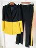 Pantalon de deux pièces pour femmes High Street Est 2023 Designer Runway Suit Set Single Button Color Block Blazer Flare 230325