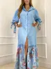 Kvinnors badkläder Casual Print Shirts Maxi Dress for Women Elegant Tie-Up Loose Long Fashion Single-Breasted Lapel Slit Beach 220325