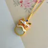 Chains Retro Chinese Style Enamel Color Lion Necklace 2023 Women's Imitation Natural Hetian Jade Pendant For Women