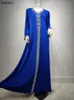 Etnische kleding Moslim dres Solid Color Vneck lange jurk Jalabya ​​Arabische Dubai Oman Qatar Turkse Abaya Marokkaanse Kaftan 230324
