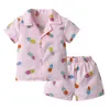 Pajamas Children's Clothing Cartoon Peach Pajama Set Baby Girls Boys Clothes Summer Kids ShirtShorts 2 Piece Set Cotton Sleepwear Suits 230325