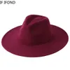 Stingy Brim Hats Wide Fedora Hat Women Men Wool Felt Gentleman Elegant Lady Winter Jazz Church Panama Sombrero Cap 230325