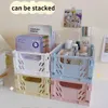 Storage Boxes Bins Nordic Ins Color Cosmetic Storage Box Desk Basket Organizer Plastic Skin Care Mask Rack Kawaii Organizer Foldable Storage Basket P230324