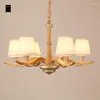 Lustres 3/6/8 braços Oak Wood Fabric Shade Chandelier Cadeia de luz Light Felture Nordic Style Art Deco Luster Lamp Design Quarto da sala de estar