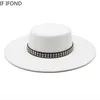 Stingy Brim Chapeaux Haute Qualité 10 CM Large Fedora Vintage Classique Feutre De Laine Avec Ceinture Décor Panama Noir Robe Formelle 230325