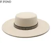 Stingy Brim Chapeaux Haute Qualité 10 CM Large Fedora Vintage Classique Feutre De Laine Avec Ceinture Décor Panama Noir Robe Formelle 230325