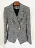 Ternos femininos blazers high street est 2023 fw designer casaco de lã fino encaixe leão botões espinha de peixe listrado tweed jaqueta blazer 230325