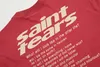 Camisetas vaqueras rojas con estampado de lágrimas de Jeasus Saint, camisetas de talla grande para hombre, ropa de calle de gran tamaño lavada con ácido Vintage para mujer - ee