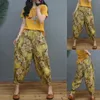 Spodnie damskie Capris Fairynatural Korean Fashion Women Elastic Talia Kwiaty haremowe spodnie kobiety Druku