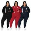 Women's Plus Size Pants Trendy Women Clothing 2 Piece Sets Fashion Pocket Hoodies Solid Color Stretch Casual Suits Sportswear Wholesale 230324