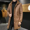 남자 양모 블렌드 겨울 길고 양면 en 코트 남자 모피 칼라 따뜻한 트렌치 manteau homme overcoat male 블렌드 미드 재킷 3xl 230325