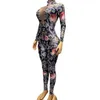 Stage Wear Sparkly 3D Rose Print Full Diamond One Piece Tuta Nightclub Dj Party Pole Dance Outfit Donna Daner Costume XS6082