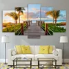 Pinturas Modular Pictures Framework HD Print Modern Home Decor 5 Panel Coast Board Walk Palms Beach Living Room Wall Art Painting CanvasPai