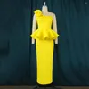 Casual Dresses Elegant Dress for Women Luxury Yellow One Shoulder High Maisted Bodycon Ankle Längd Kvalitet Födelsedagsfest Dynenr