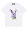 Camiseta de manga curta 2023 Summer New Cotton Loose Rabbit Cartoon Leggings Trend Retro Wash T-shirt