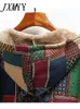 Damenjacken Winter Vintage Mantel Warmer Druck Dickes Fleece Mit Kapuze Lange Jacke mit Tasche Damen Outwear Lose für 230325